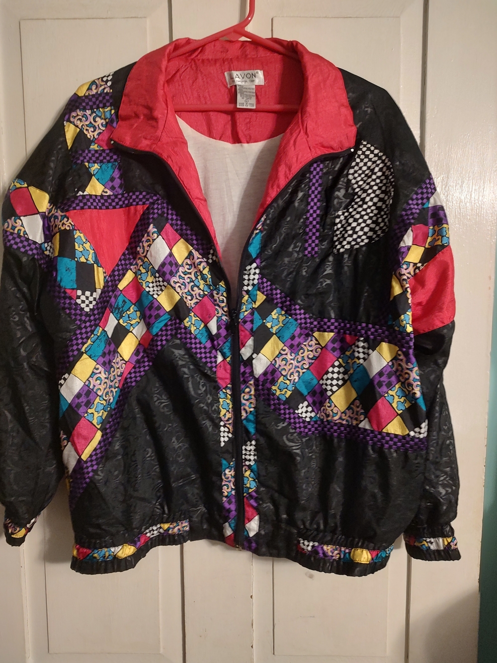 Lavon Women's size  Large Geometric Colorblock Windbreaker Jacket  vintage 1980s